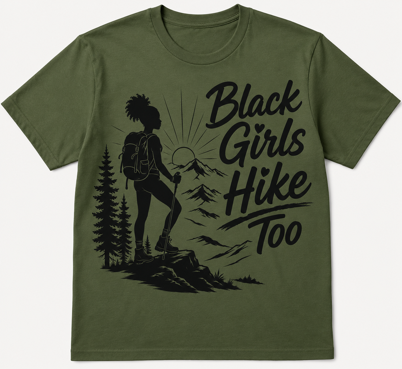 Black Girls Hike Too Women’s Outdoor Graphic Tee – Hiking Trail Shirt