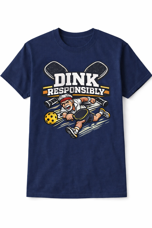 Dink Responsibly pickleball shirt. Soft, lightweight, modern fit for players