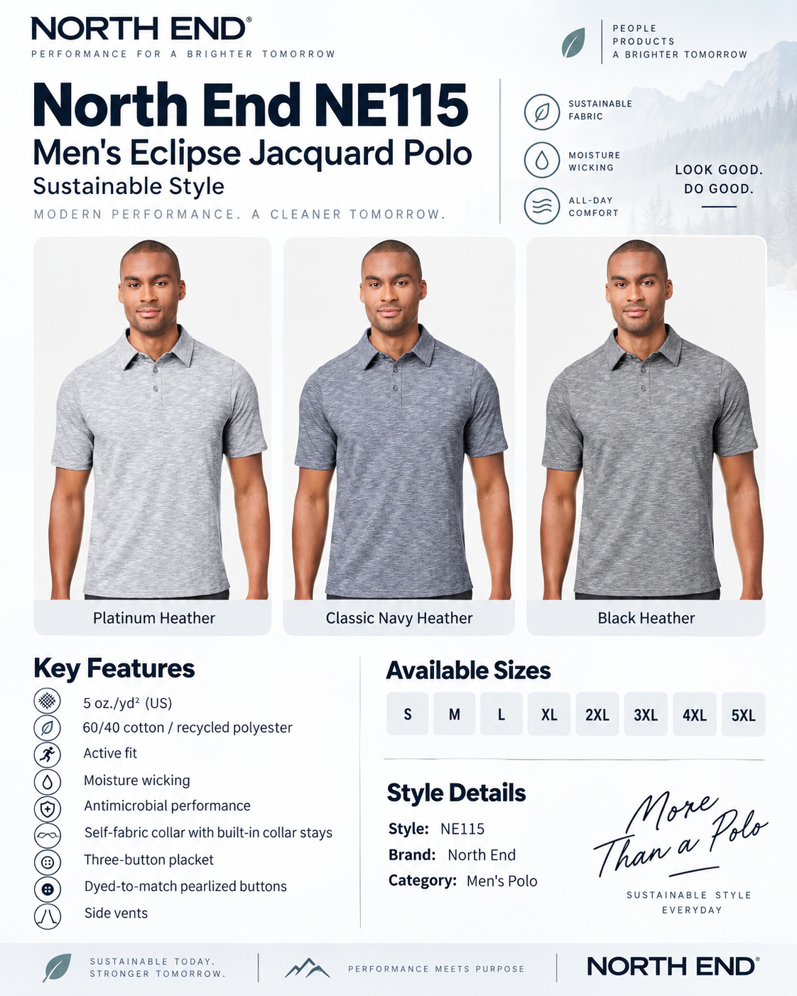 North End Men’s Eclipse Jacquard Polo Performance Shirt S-5XL