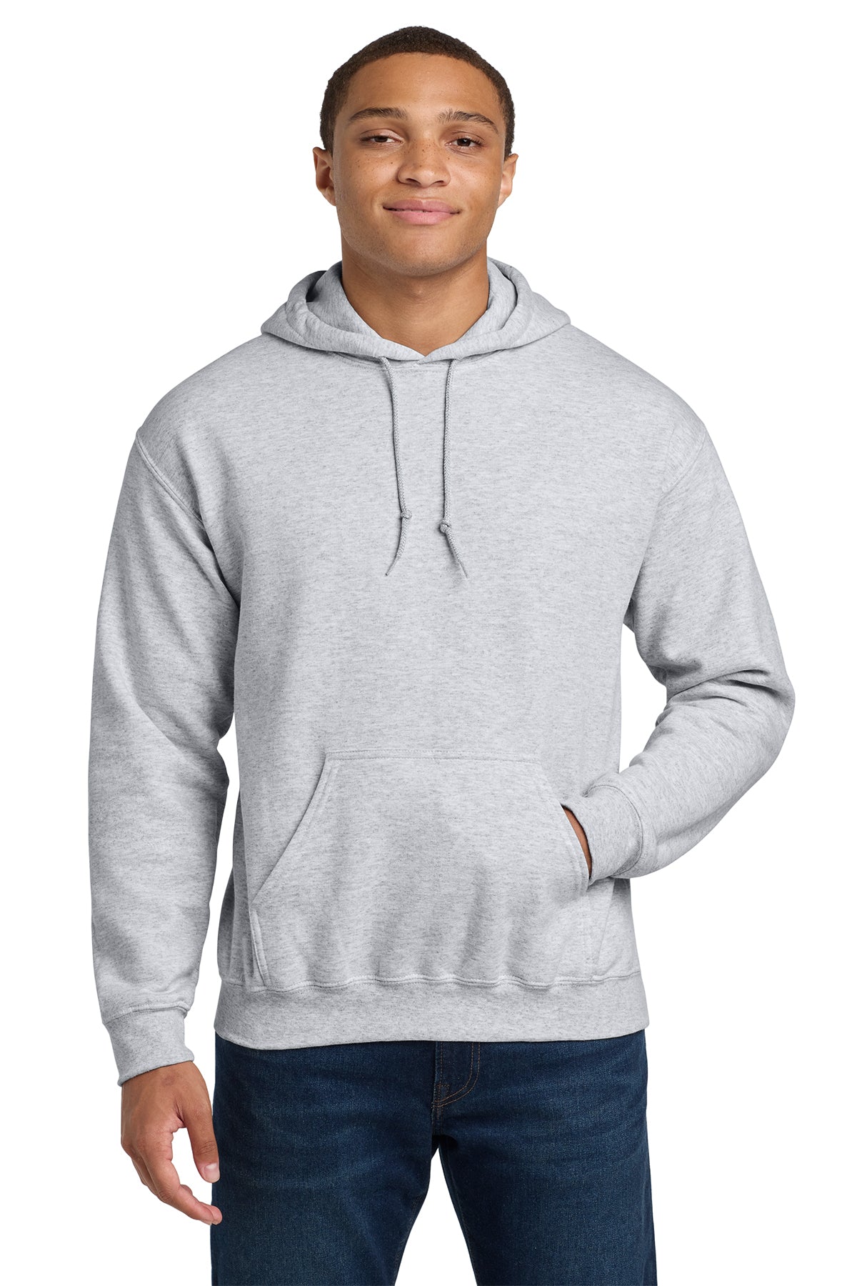 Gildan Heavy Blend hoodie, 8 oz, XS–5X. Soft cotton-poly fleece that lasts