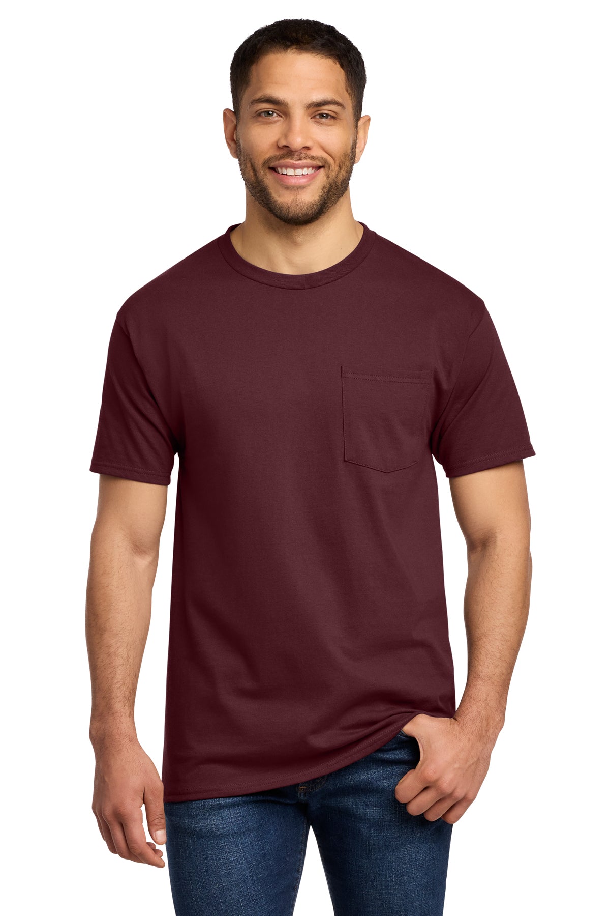 Tall pocket T-shirts for men, LT–4XLT. Heavyweight fit with left chest pocket.