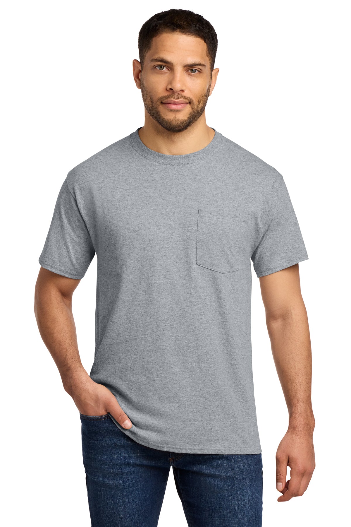 Tall pocket T-shirts for men, LT–4XLT. Heavyweight fit with left chest pocket.
