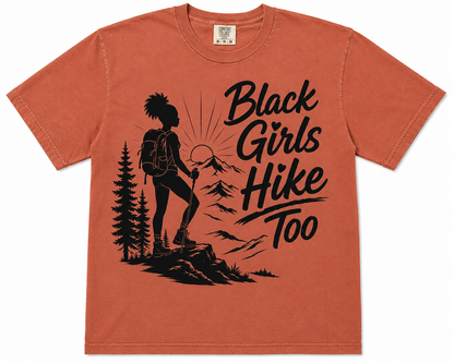 Black Girls Hike Too Women’s Outdoor Graphic Tee – Hiking Trail Shirt