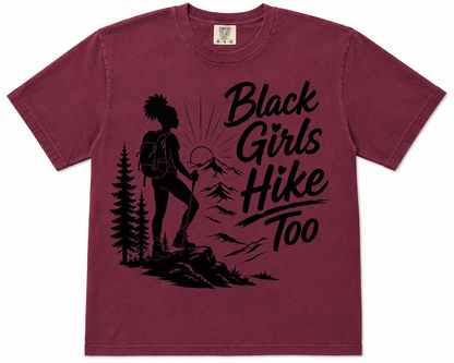 Black Girls Hike Too Women’s Outdoor Graphic Tee – Hiking Trail Shirt