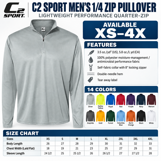 Men's Performance Quarter-Zip Pullover Moisture Wicking Athletic Top