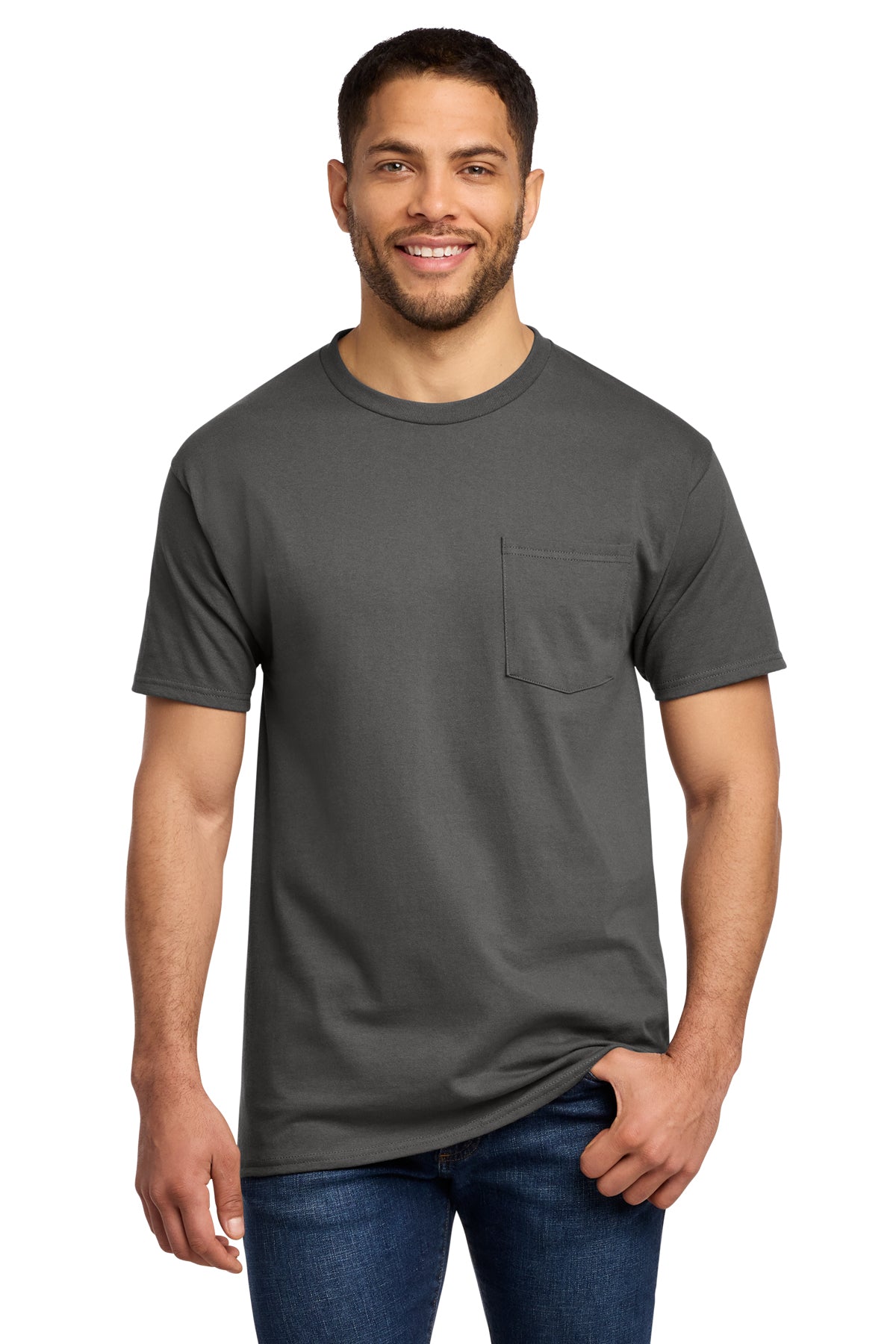 Tall pocket T-shirts for men, LT–4XLT. Heavyweight fit with left chest pocket.