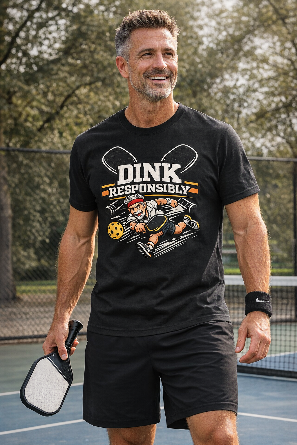 Dink Responsibly pickleball shirt. Soft, lightweight, modern fit for players