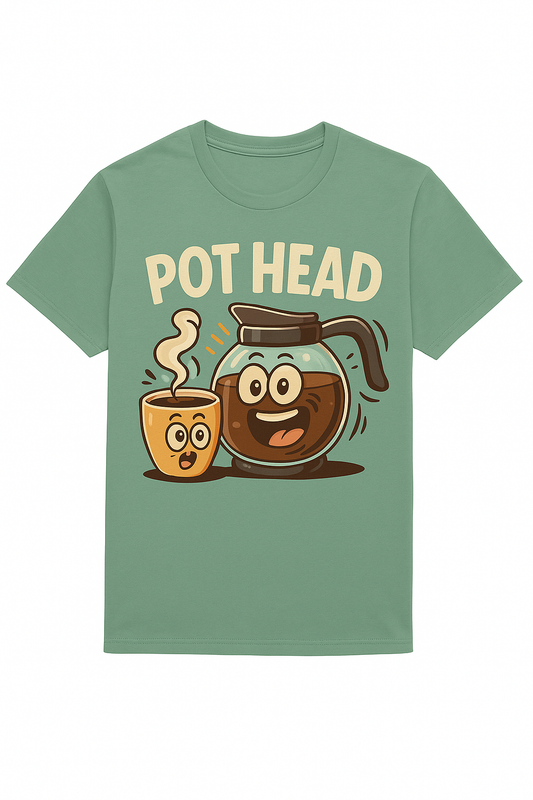 POT HEAD Coffee Lover T-Shirt – Funny Cartoon Coffee Tee