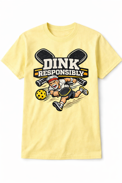 Dink Responsibly pickleball shirt. Soft, lightweight, modern fit for players