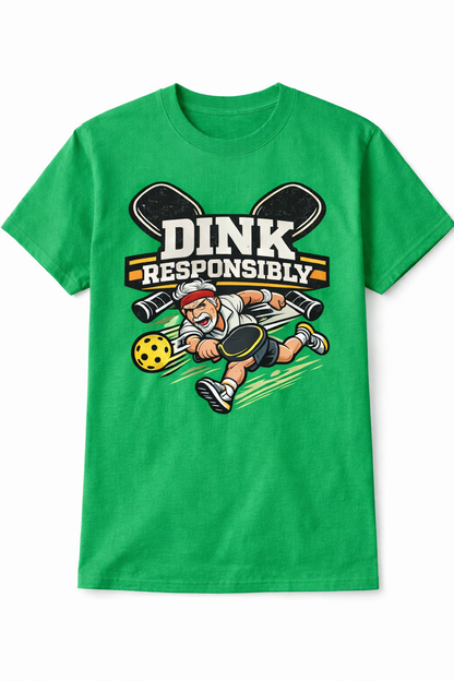 Dink Responsibly pickleball shirt. Soft, lightweight, modern fit for players