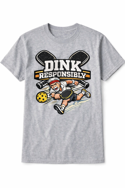 Dink Responsibly pickleball shirt. Soft, lightweight, modern fit for players