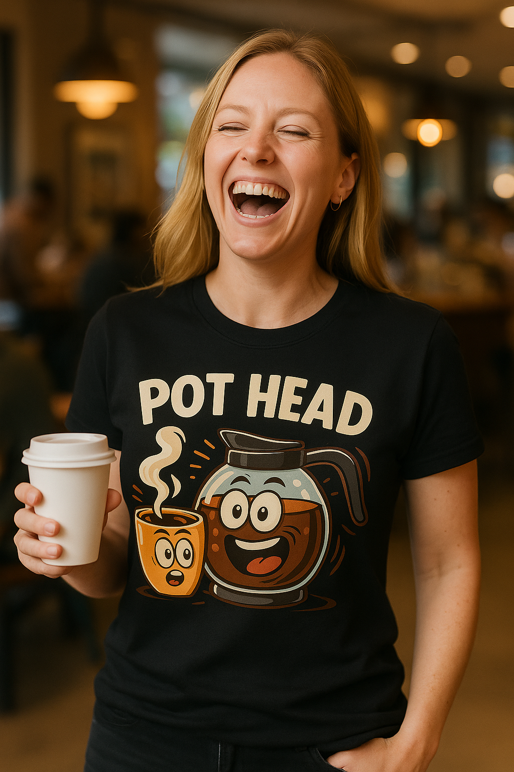 POT HEAD Coffee Lover T-Shirt – Funny Cartoon Coffee Tee