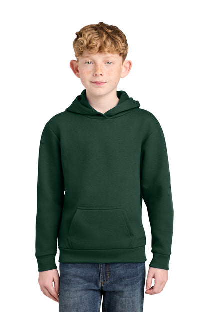 Youth 7 oz fleece pullover hoodies, sizes XS–XL. Soft, warm and durable.
