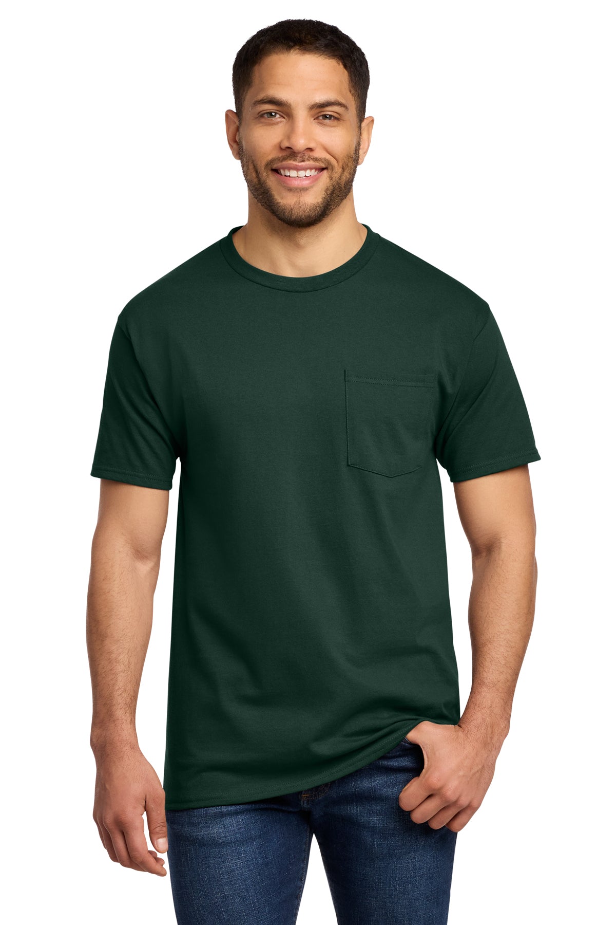 Tall pocket T-shirts for men, LT–4XLT. Heavyweight fit with left chest pocket.