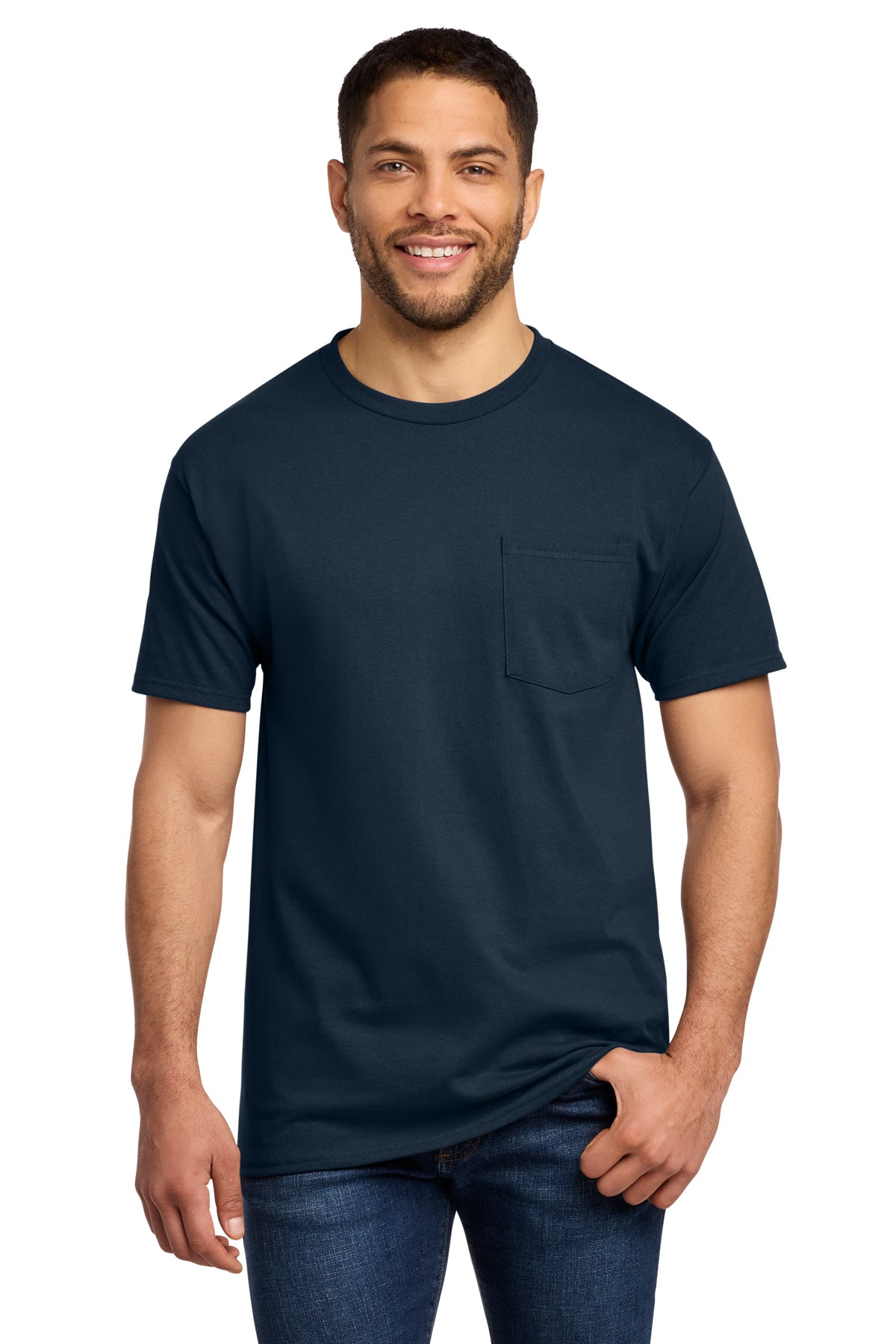Tall pocket T-shirts for men, LT–4XLT. Heavyweight fit with left chest pocket.