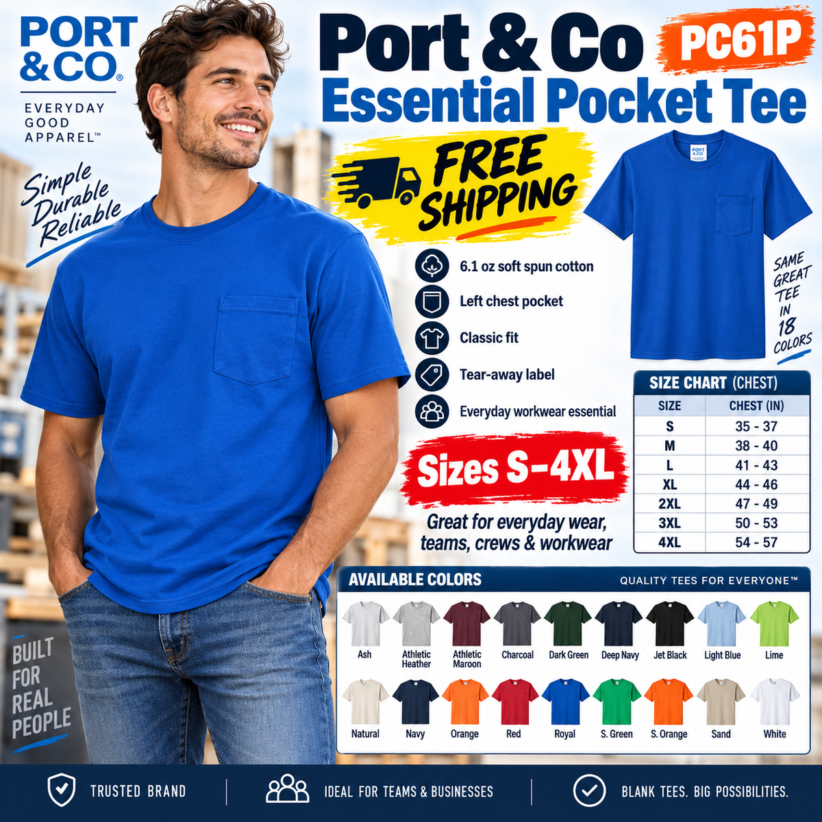 Adult Blank Pocket T-Shirt – S–6XL