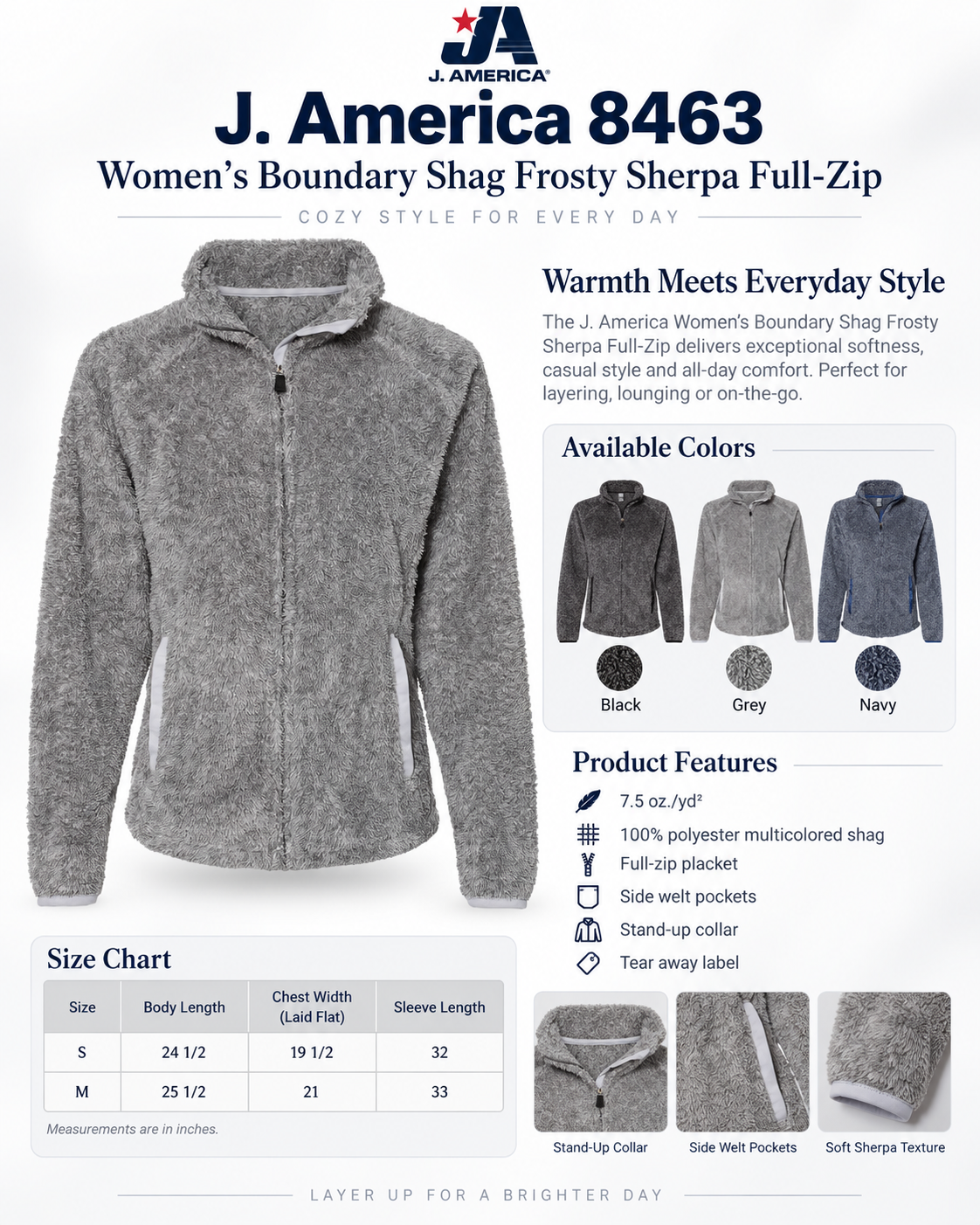 J. America Women’s Frosty Sherpa Full-Zip Jacket Shag Fleece S-M