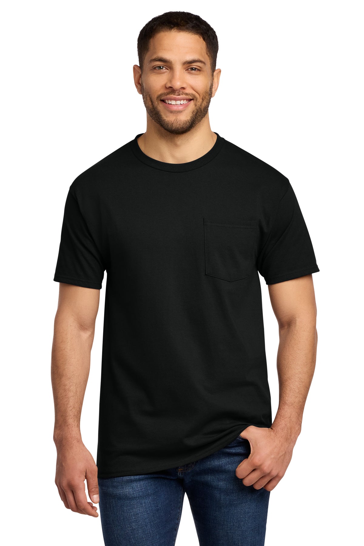 Tall pocket T-shirts for men, LT–4XLT. Heavyweight fit with left chest pocket.