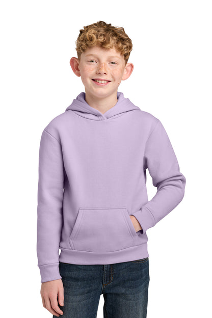 Youth 7 oz fleece pullover hoodies, sizes XS–XL. Soft, warm and durable.