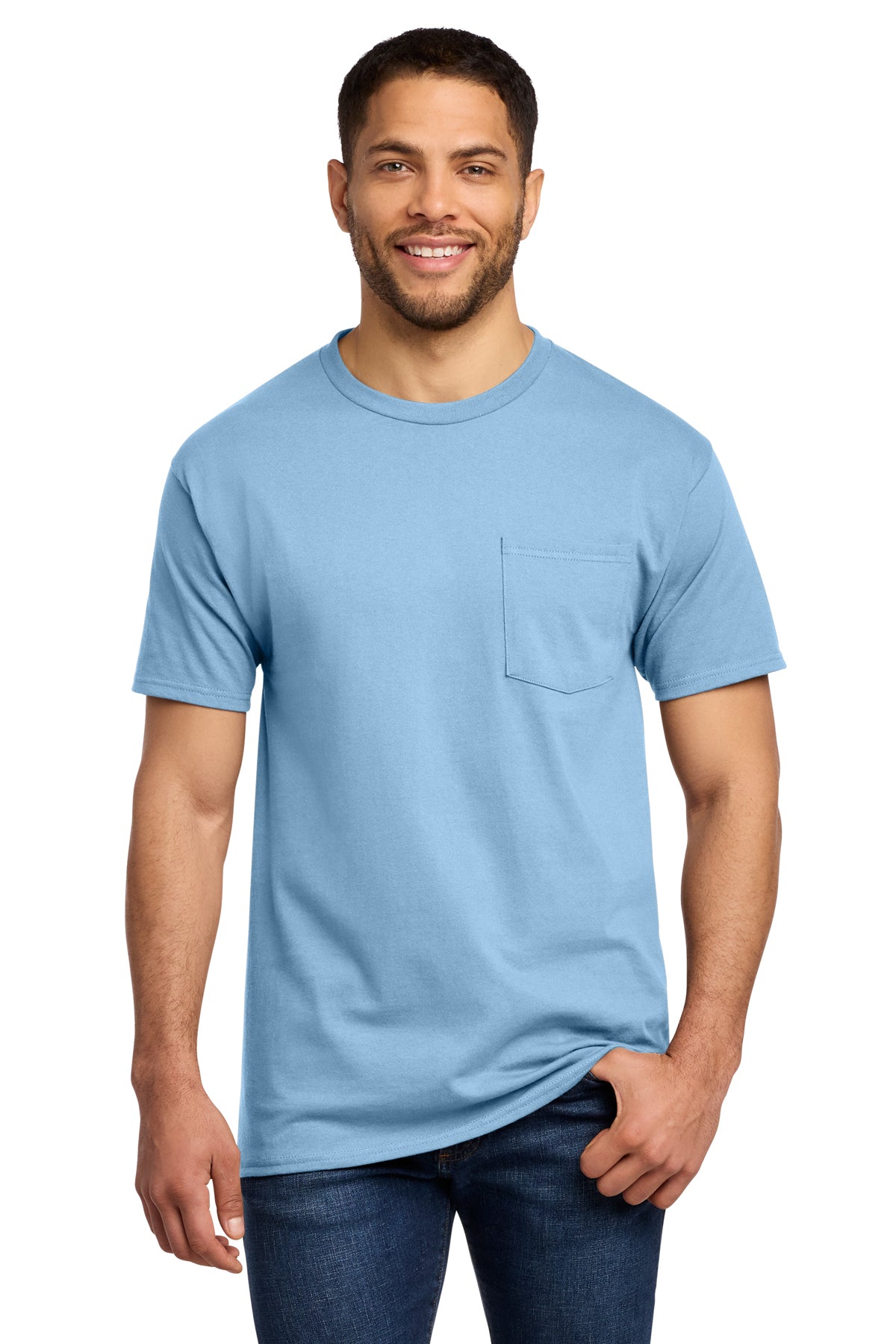 Tall pocket T-shirts for men, LT–4XLT. Heavyweight fit with left chest pocket.
