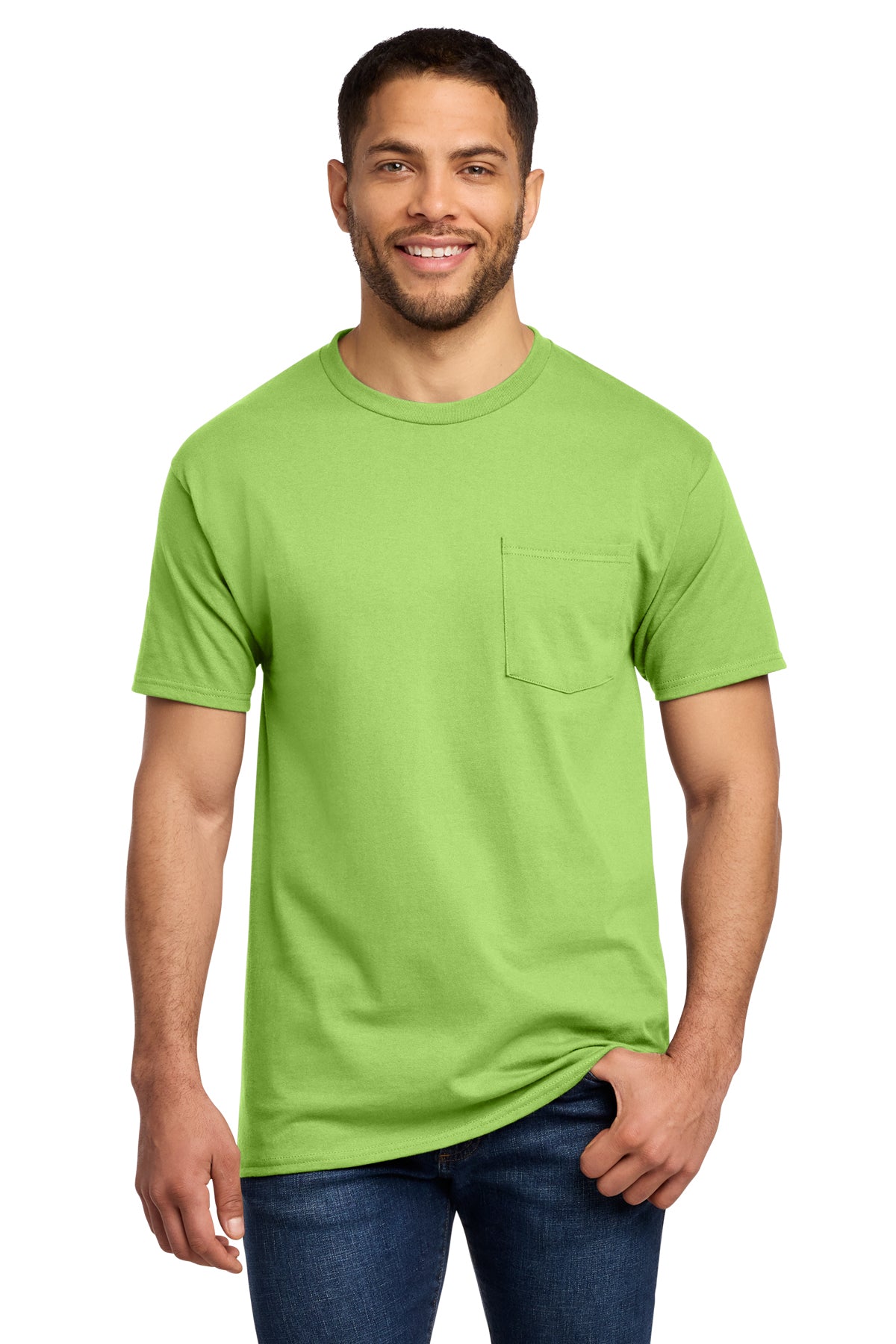 Tall pocket T-shirts for men, LT–4XLT. Heavyweight fit with left chest pocket.