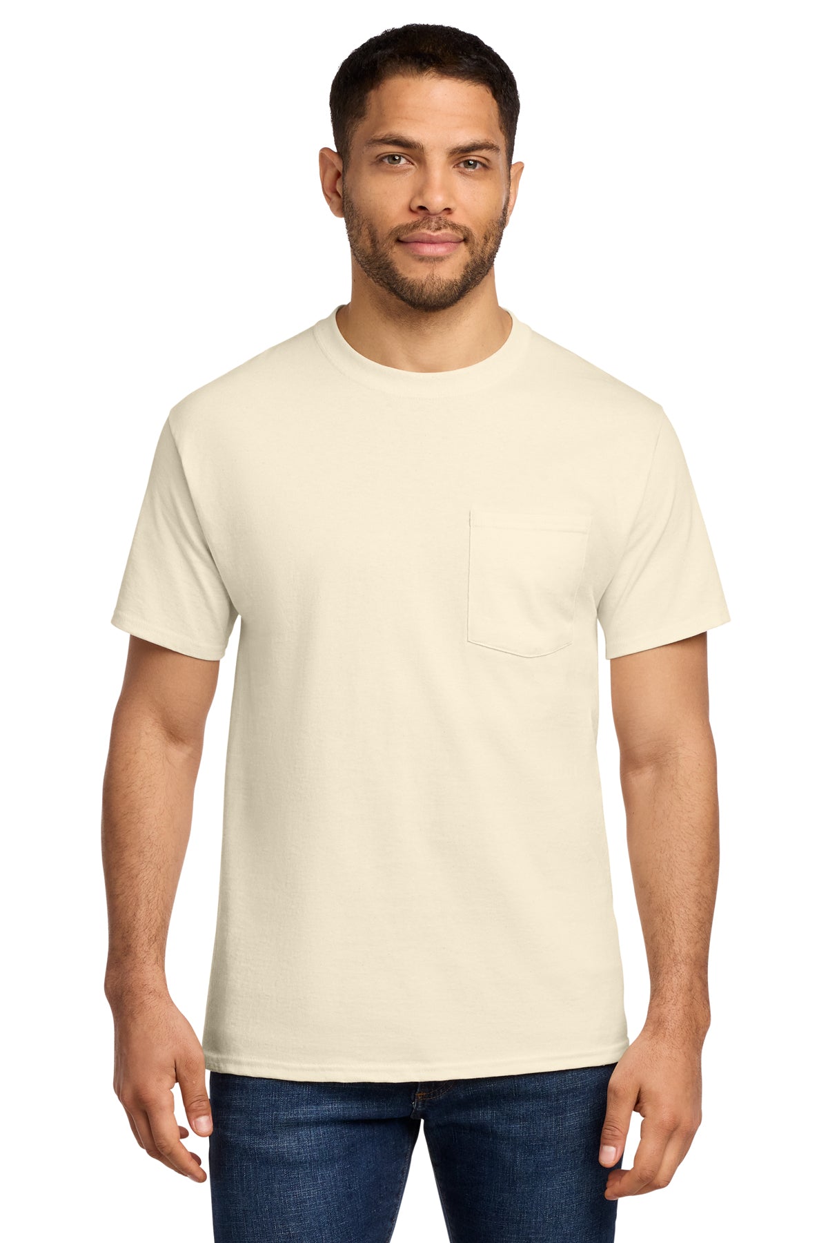 Tall pocket T-shirts for men, LT–4XLT. Heavyweight fit with left chest pocket.