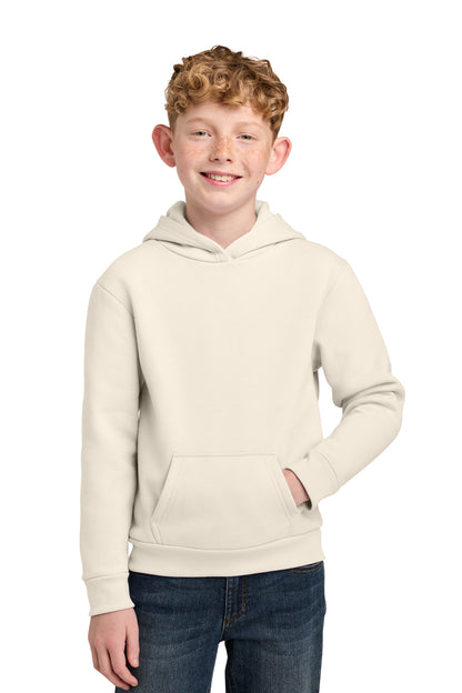 Youth 7 oz fleece pullover hoodies, sizes XS–XL. Soft, warm and durable.