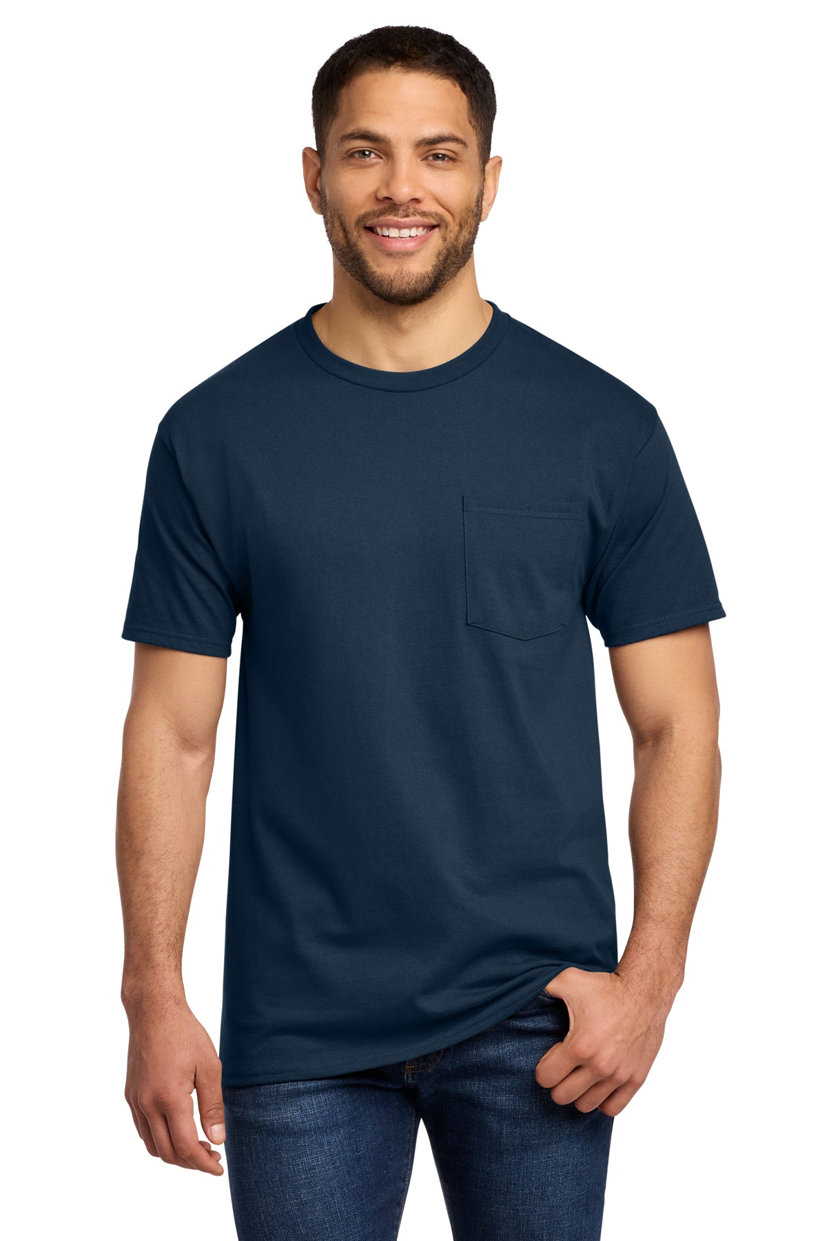Tall pocket T-shirts for men, LT–4XLT. Heavyweight fit with left chest pocket.
