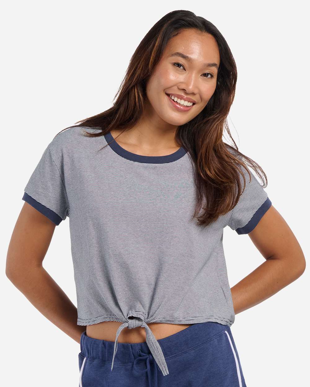 Boxercraft Women’s Striped Tie-Front T-Shirt – Cropped Casual Tee