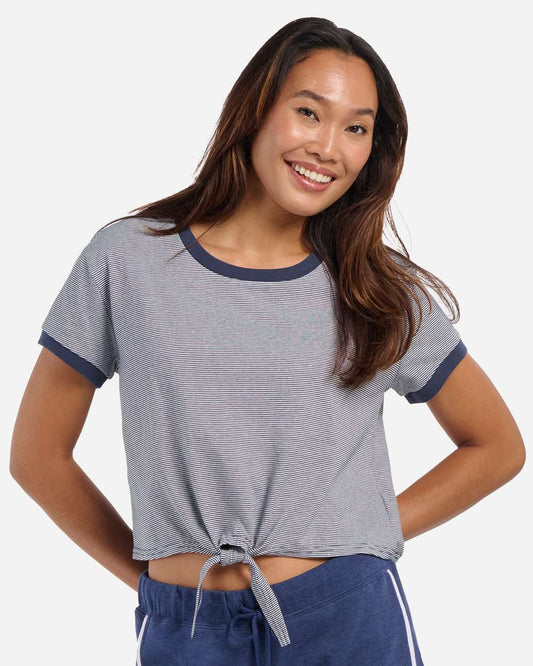 Boxercraft Women’s Striped Tie-Front T-Shirt – Cropped Casual Tee