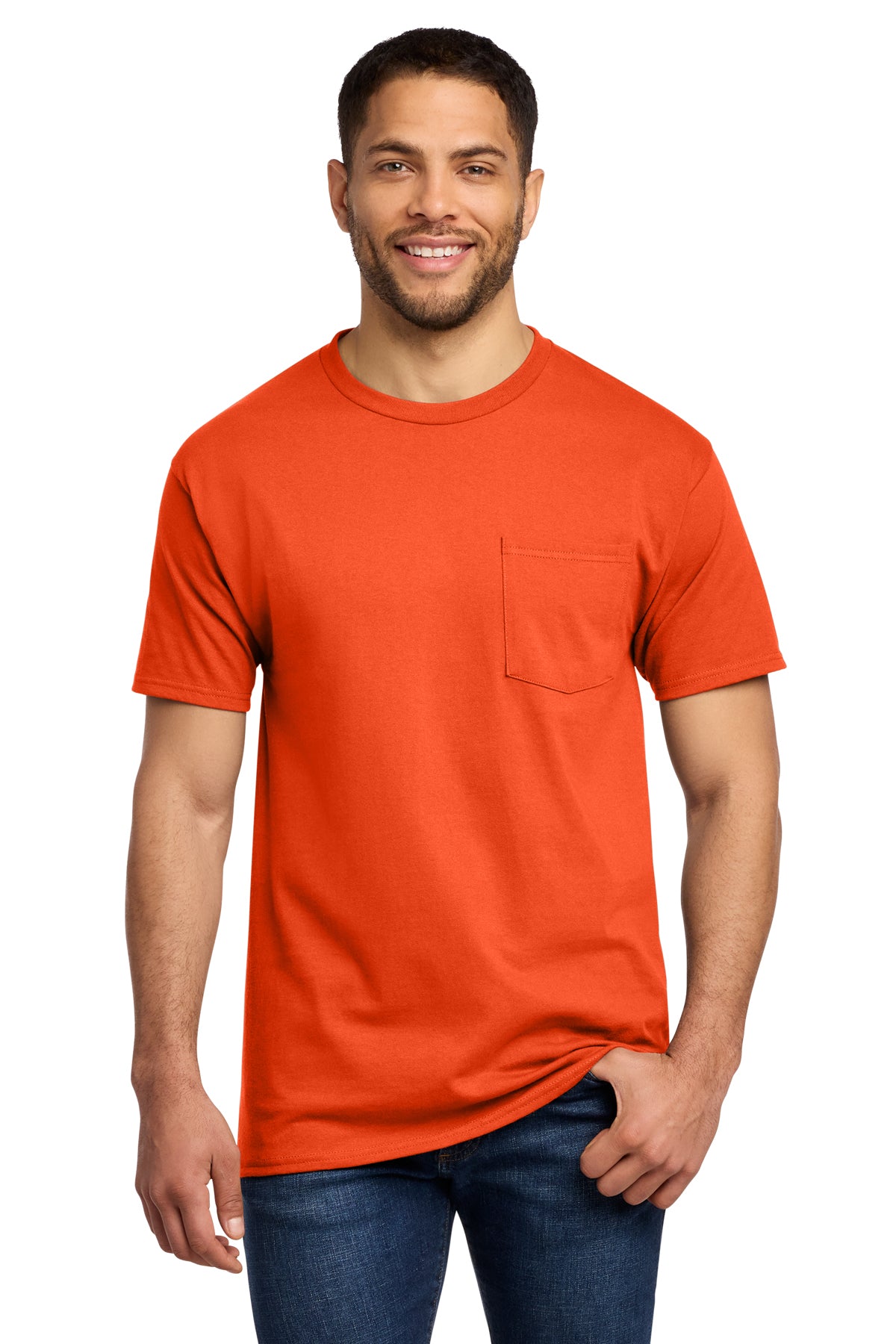 Tall pocket T-shirts for men, LT–4XLT. Heavyweight fit with left chest pocket.