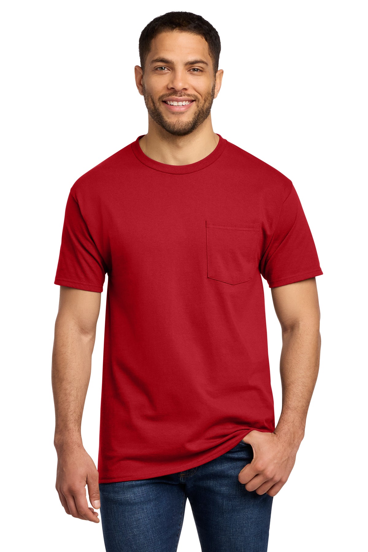 Tall pocket T-shirts for men, LT–4XLT. Heavyweight fit with left chest pocket.