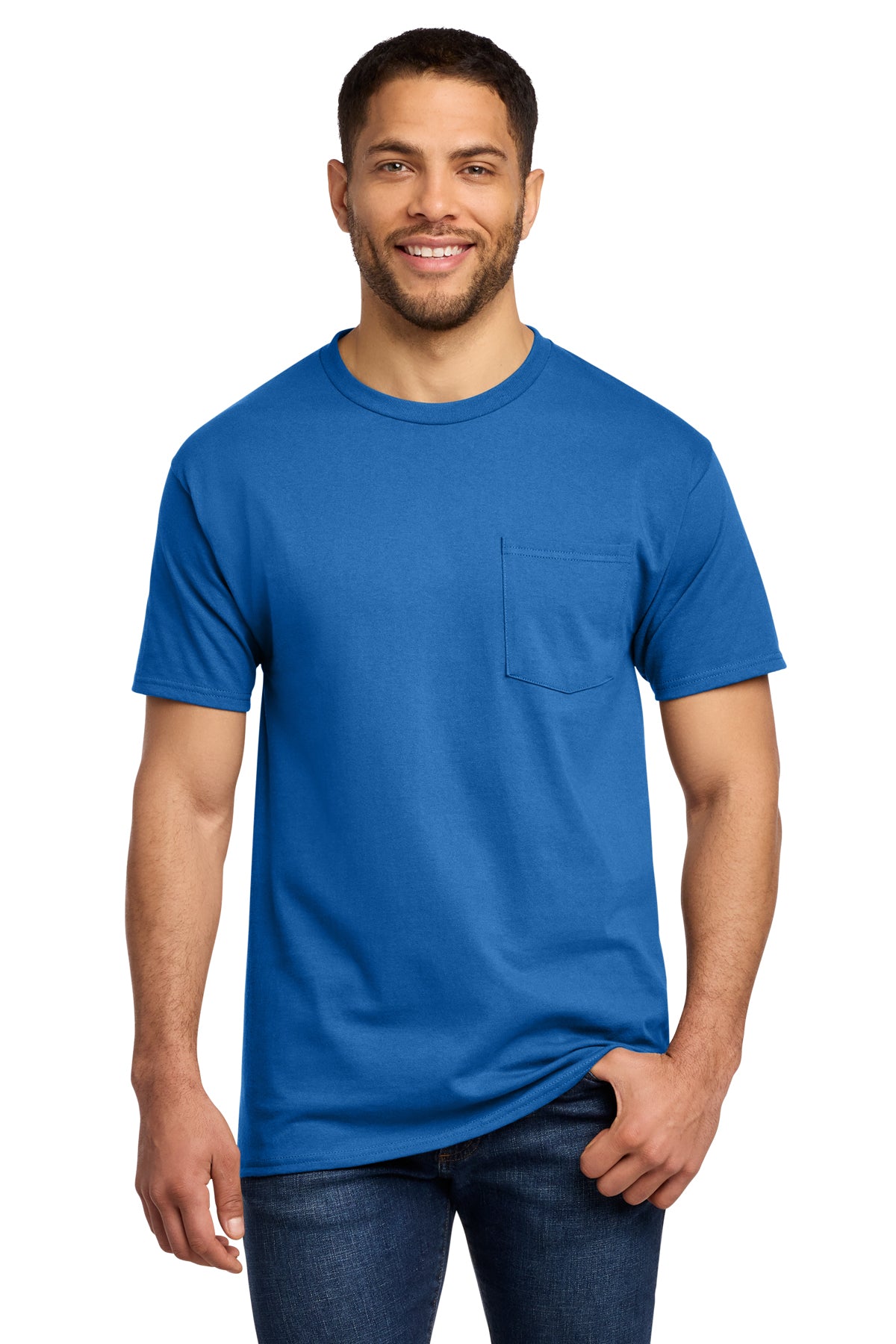 Tall pocket T-shirts for men, LT–4XLT. Heavyweight fit with left chest pocket.