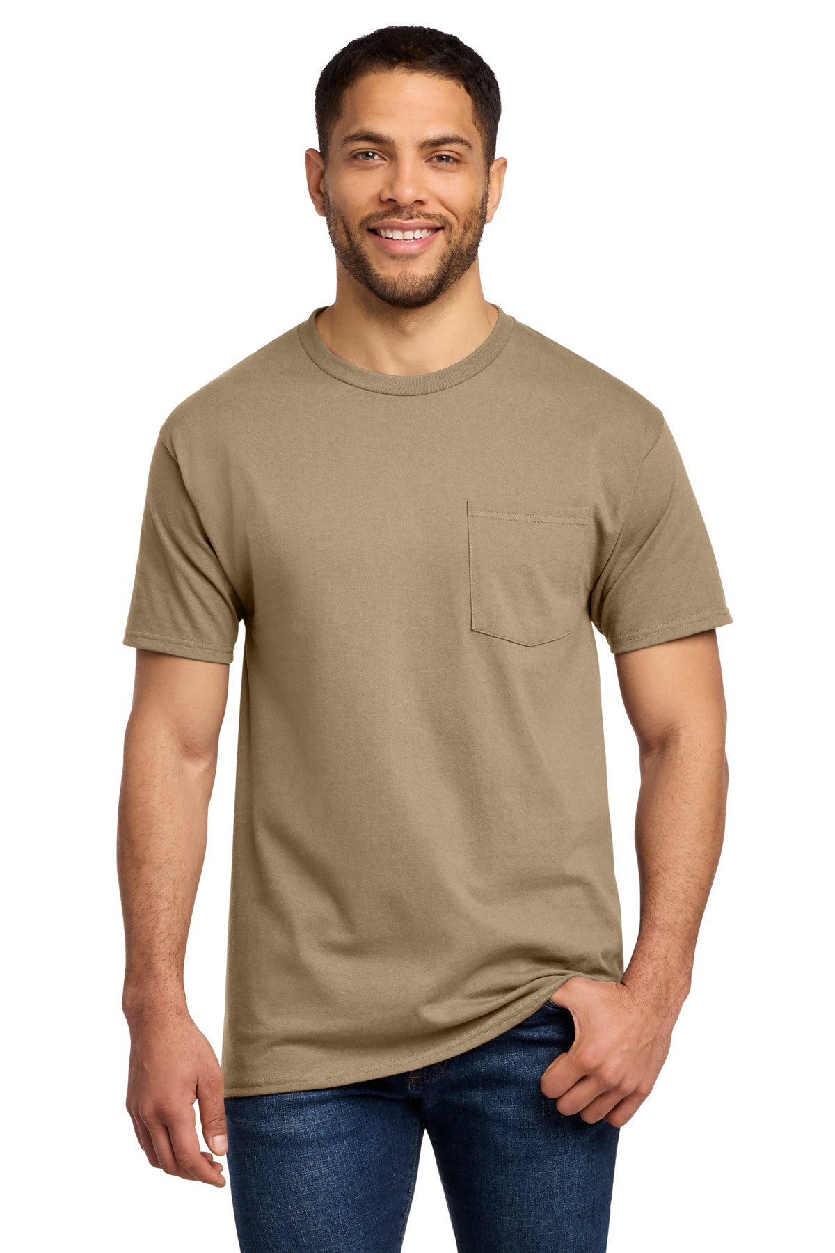 Tall pocket T-shirts for men, LT–4XLT. Heavyweight fit with left chest pocket.