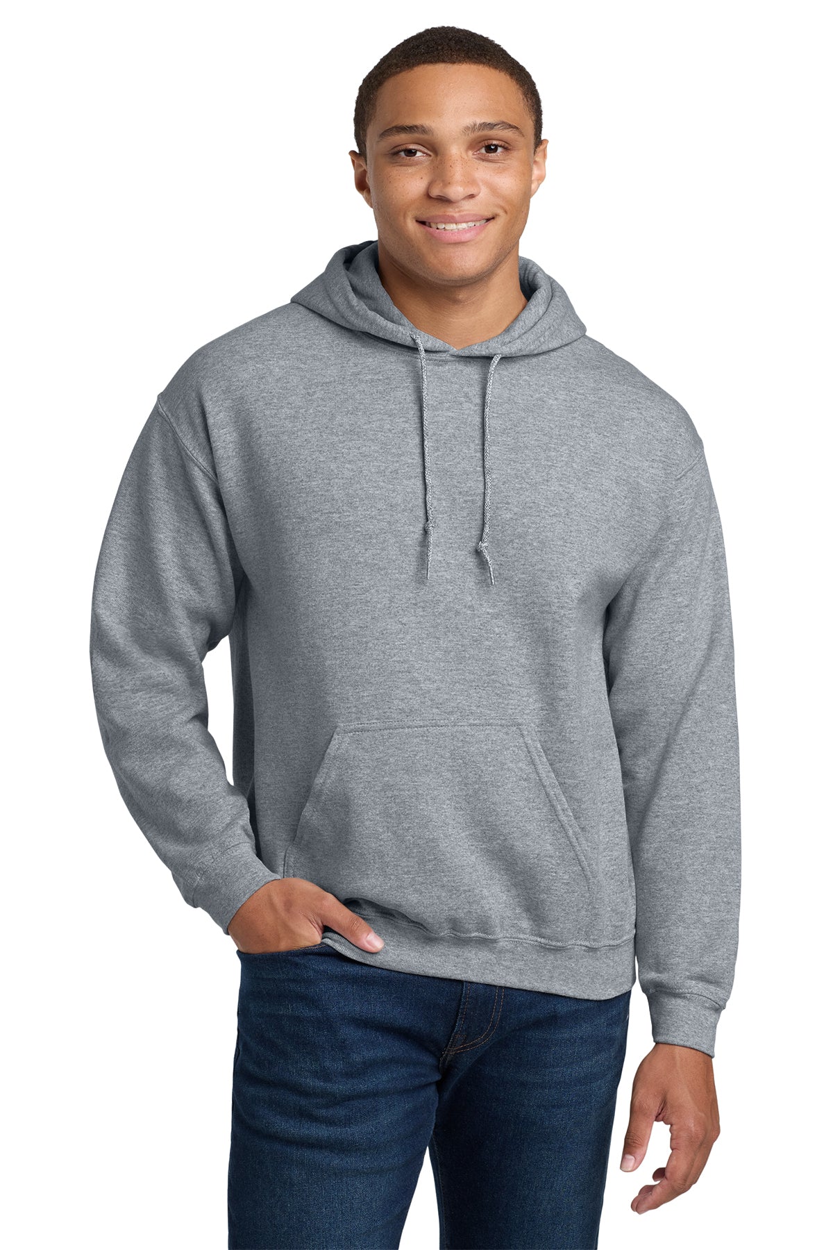 Gildan Heavy Blend hoodie, 8 oz, sizes XS–5X. Soft, durable cotton-poly fleece.