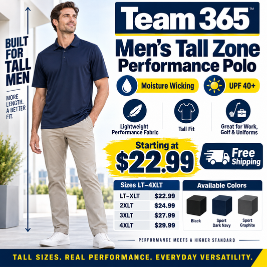 Men's Tall Performance Polo Moisture Wicking UPF 40+ LT-4XLT
