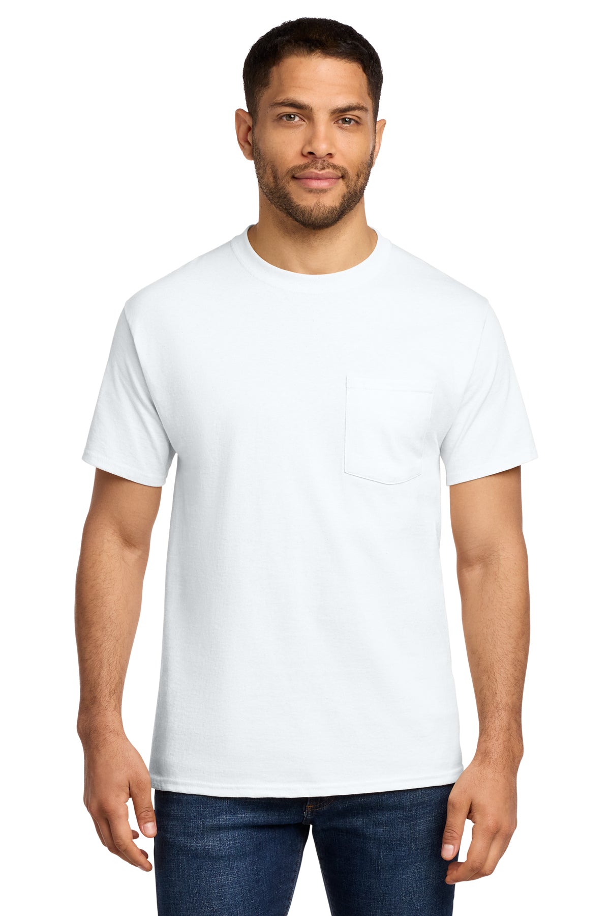 Tall pocket T-shirts for men, LT–4XLT. Heavyweight fit with left chest pocket.