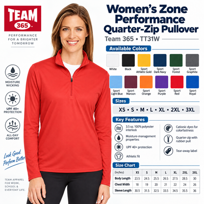 Women's Performance Quarter-Zip Pullover Moisture Wicking Athletic Top
