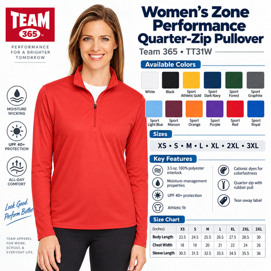 Women's Performance Quarter-Zip Pullover Moisture Wicking Athletic Top